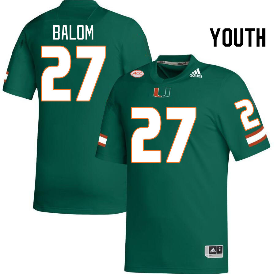 Youth #27 Brian Balom Miami Hurricanes College Football Jerseys Stitched-Green